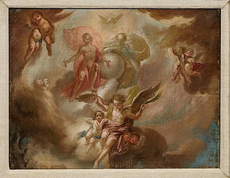 La Trinità circondata da una schiera di angeli